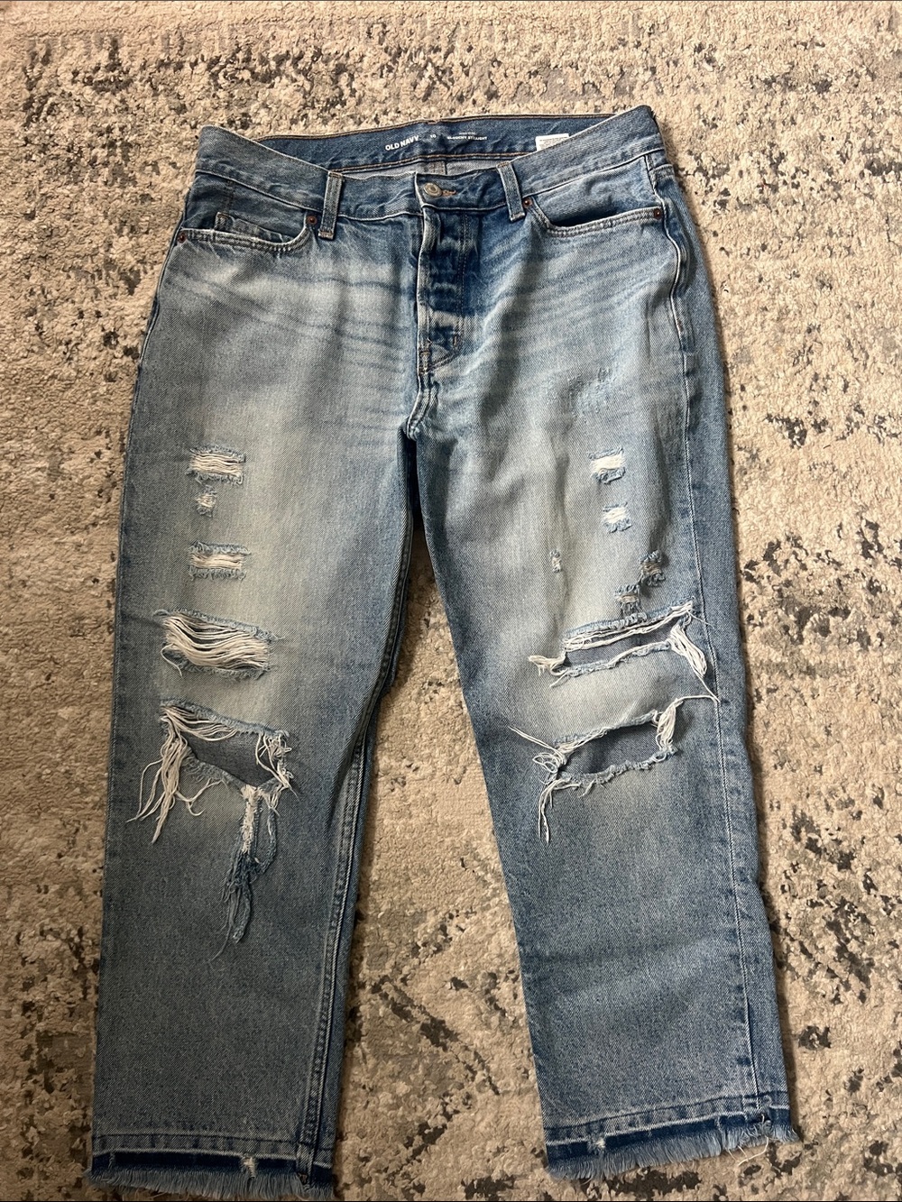 Old Navy Light Blue High Raise Slouchy Distressed Cropped Jeans